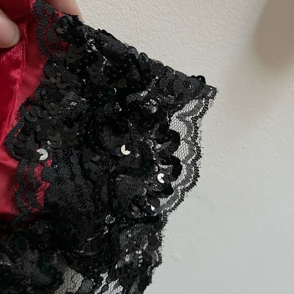 Y2K Roberta Whimsigoth Slip Dress S Velvet Red Sequin Lace Fringe Babydoll - Picture 5 of 11